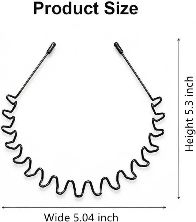 Alt view image 5 of 7 - 2pcs Metal Hair Band for Men, Wavy NonSlip Elastic Headband, RustResistant Black Metal Hair Hoop with Soft Tips, Unisex Headband for Long, Thick or Curly Hair, Sports & Daily Styling