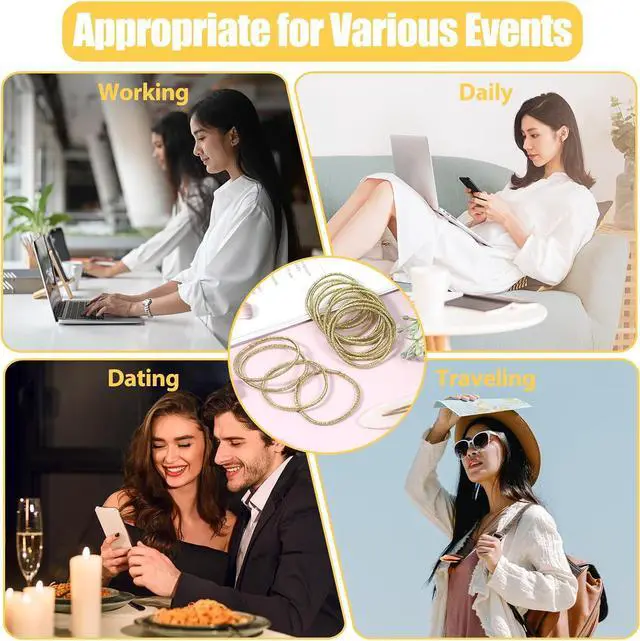 Alt view image 4 of 7 - 50 Pcs Gold Hair Ties, Thin Elastic Gold Hair Rubberbands, 2mm Small Rubber Ponytail Elastic Bands Shimmer Mini Ropes, No Damage No Metal