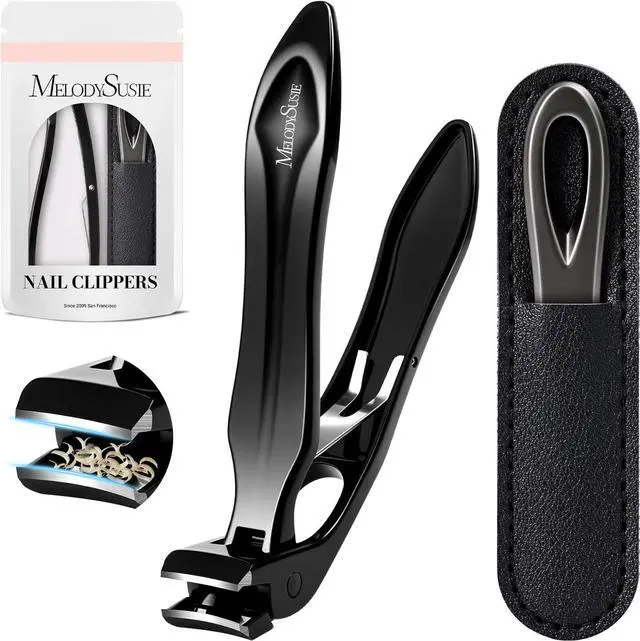 Main image of MelodySusie Wide Jaw Opening Nail Clippers, Toenail Clippers for Seniors Thick Nails, Angled Head Large Nail Clippers for Men Women with Nail File, Fingernail Cutter with Catcher Long Handle, Black