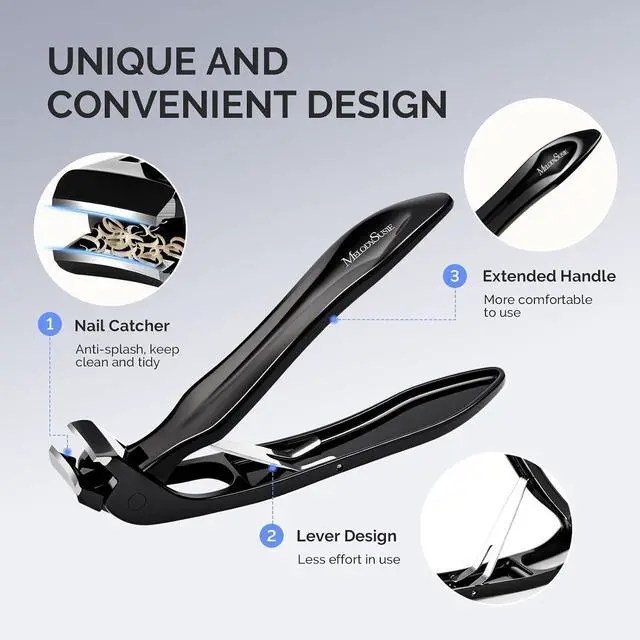 Alt view image 4 of 7 - MelodySusie Wide Jaw Opening Nail Clippers, Toenail Clippers for Seniors Thick Nails, Angled Head Large Nail Clippers for Men Women with Nail File, Fingernail Cutter with Catcher Long Handle, Black