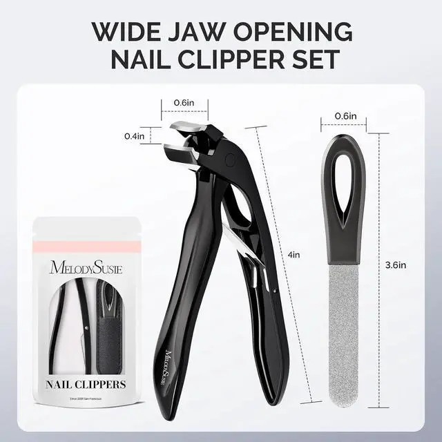 Alt view image 6 of 7 - MelodySusie Wide Jaw Opening Nail Clippers, Toenail Clippers for Seniors Thick Nails, Angled Head Large Nail Clippers for Men Women with Nail File, Fingernail Cutter with Catcher Long Handle, Black
