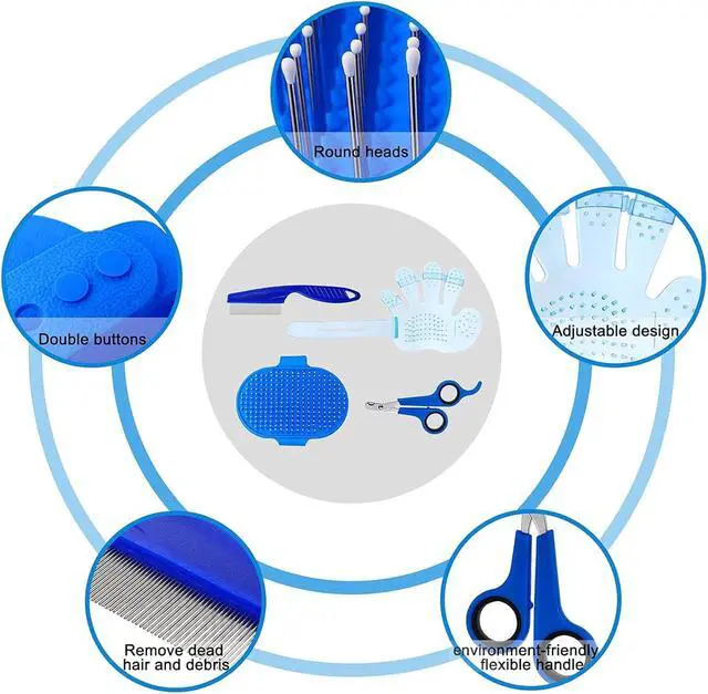 Alt view image 2 of 6 - Patelai 4 Pieces Bunny Grooming Kit Rabbit Nail Clipper Rabbit Brush Hair Remover Shampoo Brush with Adjustable Ring Handle for Rabbits Guinea Pig Hamsters Puppy Kitten Hamster Ferret(Blue)