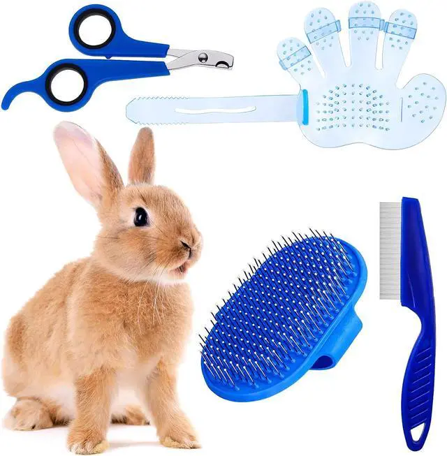 Alt view image 6 of 6 - Patelai 4 Pieces Bunny Grooming Kit Rabbit Nail Clipper Rabbit Brush Hair Remover Shampoo Brush with Adjustable Ring Handle for Rabbits Guinea Pig Hamsters Puppy Kitten Hamster Ferret(Blue)
