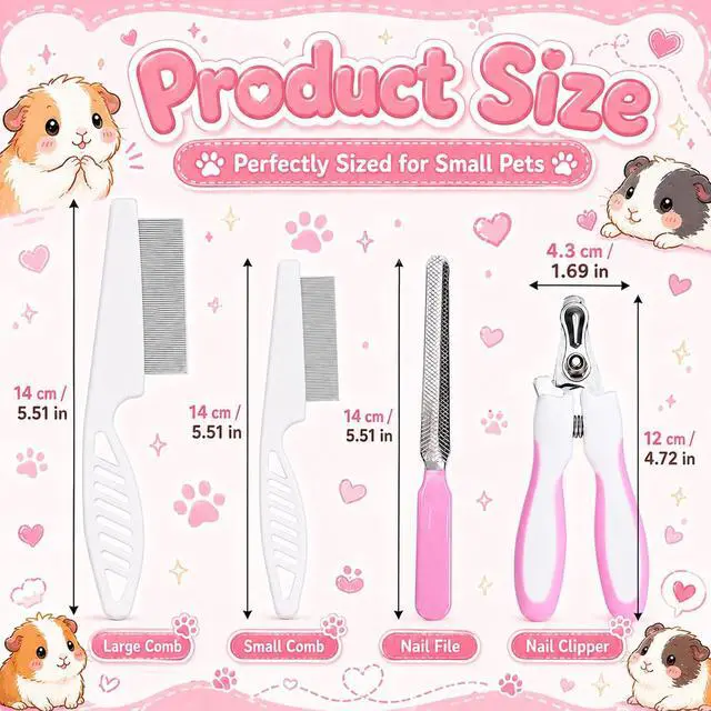 Alt view image 2 of 7 - Guinea Pig Brush Kit Hamster Cleaning Grooming Comb with Nail Clipper Trimmer, Nail Files - Professional Small Animal Grooming Tool for Rabbit, Bunny, Puppy, Kitten, Ferret