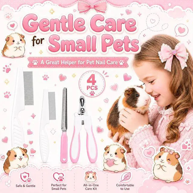 Alt view image 7 of 7 - Guinea Pig Brush Kit Hamster Cleaning Grooming Comb with Nail Clipper Trimmer, Nail Files - Professional Small Animal Grooming Tool for Rabbit, Bunny, Puppy, Kitten, Ferret