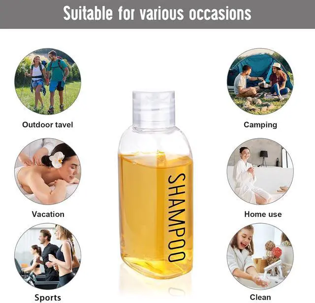 Alt view image 6 of 6 - 3.4 oz Clear PET Travel Bottles for Toiletries 6-Pack | Reusable, Thick, Tight-Sealing Flip Caps, Print on Label, Permanent Identification Stays, 2 Label Sheets, for Toiletries