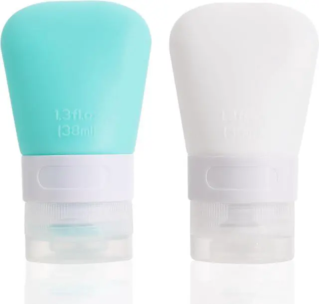 Main image of 2 Pack 1.3oz Leak Proof Refillable Squeeze Containers, Silicone Travel Bottles for Toiletries, Portable Cosmetic Squeeze Bottles for Shampoo, Conditioner, Lotion (38ml)