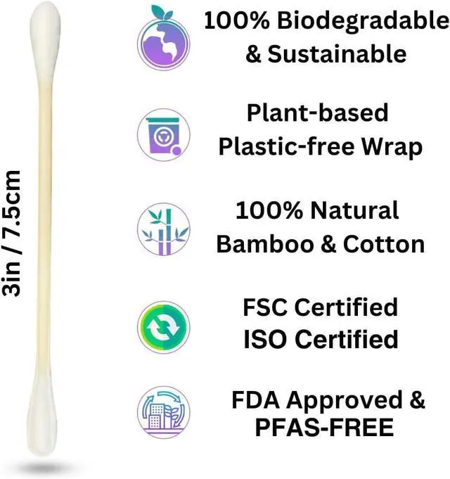 Alt view image 2 of 6 - BOONBOO Organic Bamboo Cotton Swabs, PFAS-Free, 600 Count