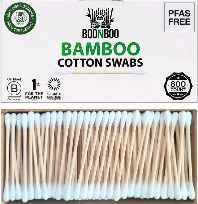 Main image of BOONBOO Organic Bamboo Cotton Swabs, PFAS-Free, 600 Count