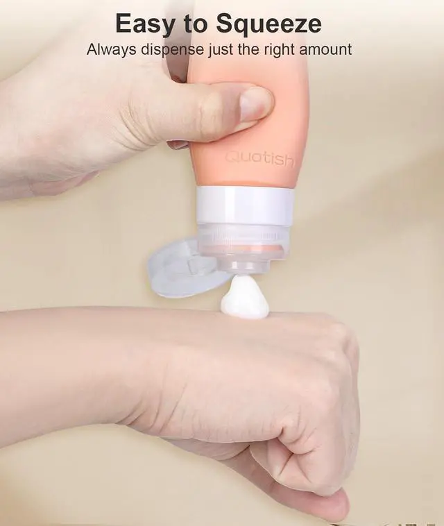 Alt view image 4 of 6 - Quatish Travel Bottles for Toiletries, Original Patented Leak Proof Travel Size Toiletries, 3 oz Tsa Approved Silicone Shampoo and Conditioner Bottles, Travel Essentials, 4 Pack, Pink