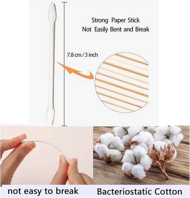 Alt view image 4 of 7 - 800 Pieces Cotton Swabs, Double Precision Tips with Paper Stick, 4 Packs, 200 Pieces 1 Pack (Double-Pointed Shape)
