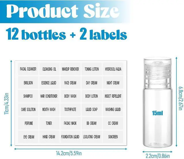 Alt view image 2 of 6 - 12 Piece 15ml/0.5oz Small Travel Tube Bottles Travel Size Make up Sample Containers Leak Proof Clear Plastic Mini Cosmetic Bottles Refillable Empty Lotion Squeeze Bottle for Liquid Toiletries Cosmetic