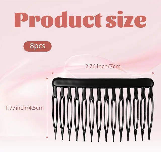 Alt view image 2 of 7 - 8Pcs 14 Teeth Hair Side Comb Twist Vintage Style Decorative Hair Comb Clips Fine Styling Combs for Women Girls Bridal Wedding Long Curly Hair (Black)