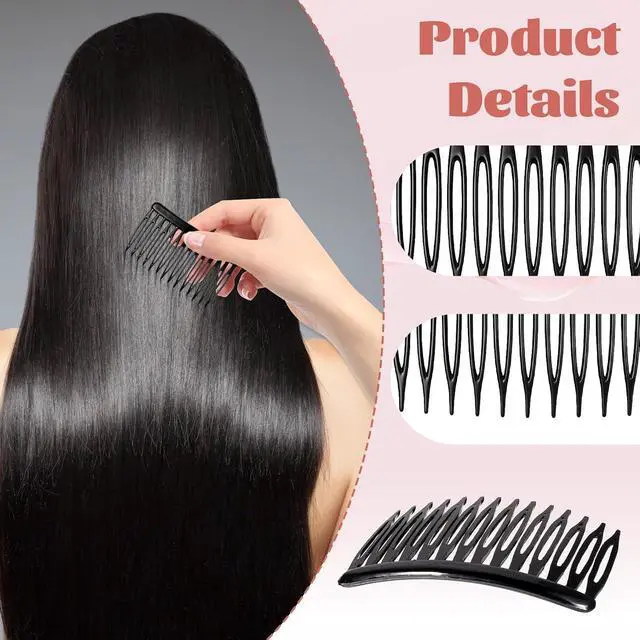 Alt view image 3 of 7 - 8Pcs 14 Teeth Hair Side Comb Twist Vintage Style Decorative Hair Comb Clips Fine Styling Combs for Women Girls Bridal Wedding Long Curly Hair (Black)