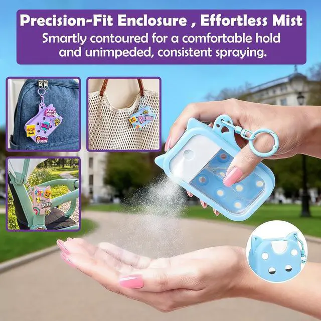 Alt view image 4 of 7 - Cute Cat Silicone Case Compatible with Touchland Hand Sanitizer Spray with Keychain & 10 Charms - Protective Holder for Touchland Power Mist & Glow Mist 1 FL Oz/30ML, Travel Accessory (Pink)
