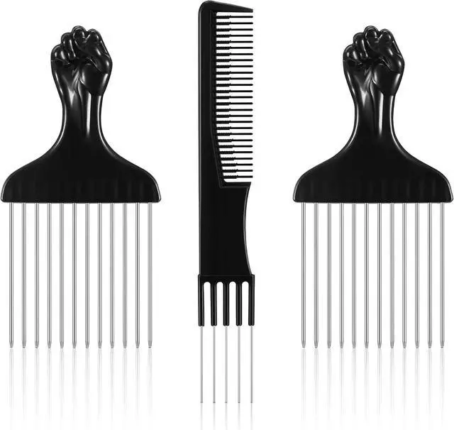 Main image of CHENGU 3 Pcs Hair Picks for Women, Metal Steel Teasing Lift Comb, Black | Stainless Steel Prong Design, Salon Volume Teasing Tool, Root Lift Backcombing, For Fine Thick Hair Styling and Texture