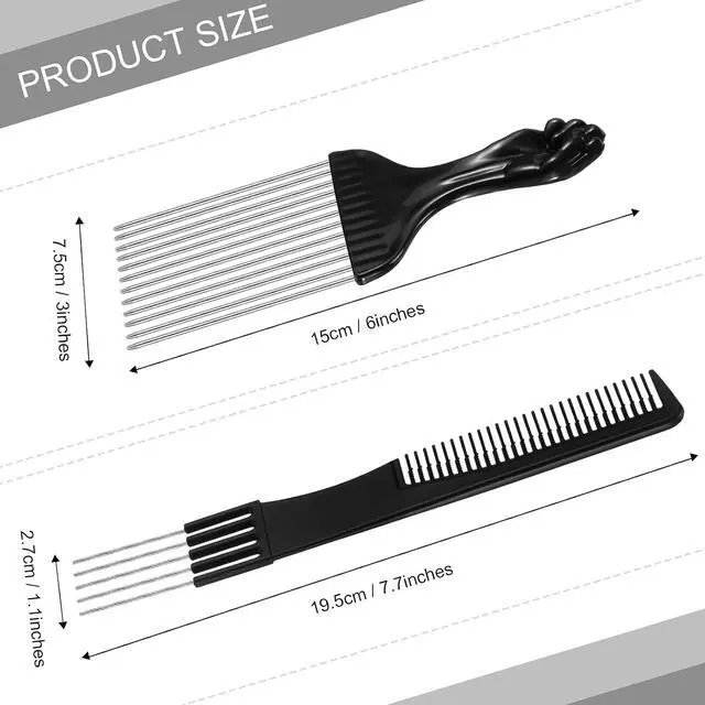 Alt view image 3 of 7 - CHENGU 3 Pcs Hair Picks for Women, Metal Steel Teasing Lift Comb, Black | Stainless Steel Prong Design, Salon Volume Teasing Tool, Root Lift Backcombing, For Fine Thick Hair Styling and Texture