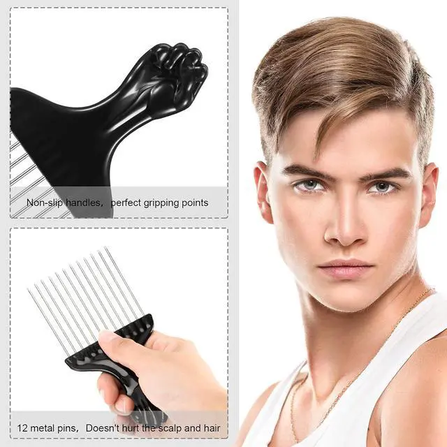 Alt view image 4 of 7 - CHENGU 3 Pcs Hair Picks for Women, Metal Steel Teasing Lift Comb, Black | Stainless Steel Prong Design, Salon Volume Teasing Tool, Root Lift Backcombing, For Fine Thick Hair Styling and Texture
