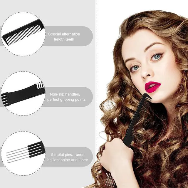 Alt view image 5 of 7 - CHENGU 3 Pcs Hair Picks for Women, Metal Steel Teasing Lift Comb, Black | Stainless Steel Prong Design, Salon Volume Teasing Tool, Root Lift Backcombing, For Fine Thick Hair Styling and Texture