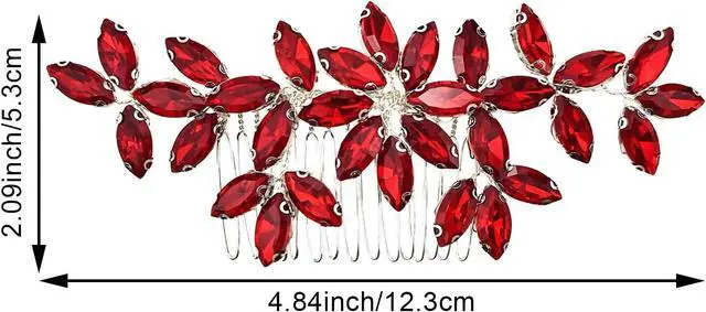 Alt view image 2 of 7 - Red Wedding Crystal Hair Comb Elegant Bridal Wedding Hair Piece Teardrop Crystal Rhinestone Hair Accessories for Women Prom Party Photography