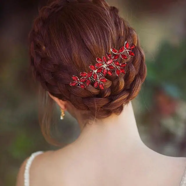 Alt view image 3 of 7 - Red Wedding Crystal Hair Comb Elegant Bridal Wedding Hair Piece Teardrop Crystal Rhinestone Hair Accessories for Women Prom Party Photography