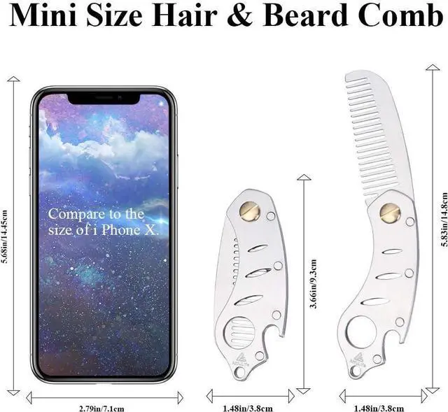 Alt view image 2 of 7 - AhfuLife Stainless Steel Metal Hair & Beard Comb, Multifunctional Folding EDC Pocket Comb With Bottle Opener Fits In Keychain - Anti-Static Hair & Beard Care Comb Mustache Comb - Presented in Gift Box