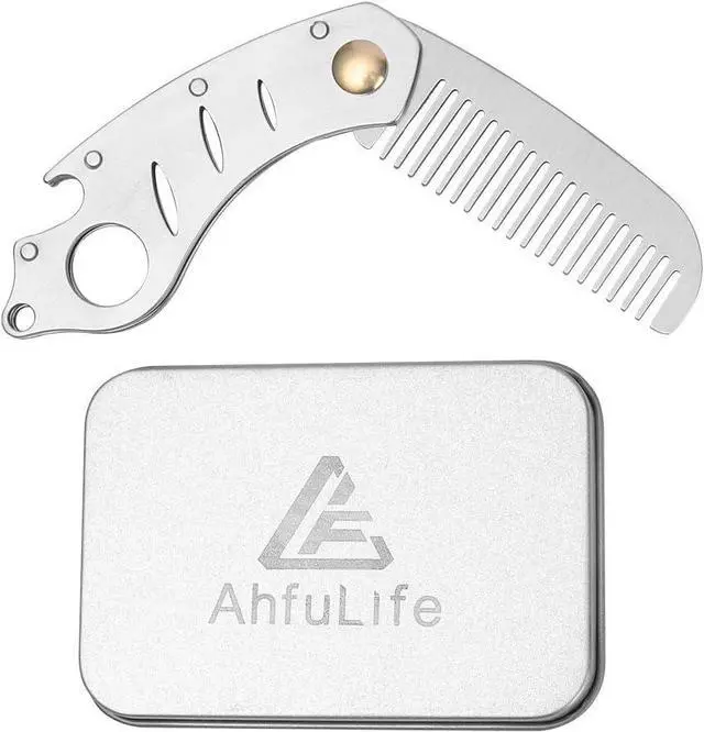 Alt view image 7 of 7 - AhfuLife Stainless Steel Metal Hair & Beard Comb, Multifunctional Folding EDC Pocket Comb With Bottle Opener Fits In Keychain - Anti-Static Hair & Beard Care Comb Mustache Comb - Presented in Gift Box