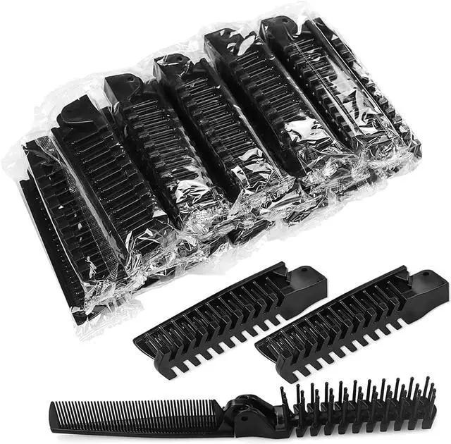 Main image of 10 Pack Foldable Combs in Bulk Individually Wrapped, Black | Travel Pocket Hair Comb, Folding Hair Brush Double Headed, Brush Comb Styling Tool for Men Women Combs