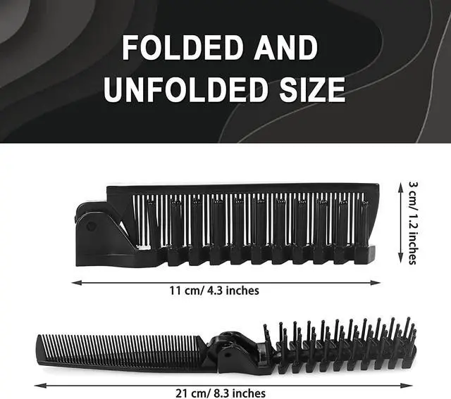 Alt view image 2 of 7 - 10 Pack Foldable Combs in Bulk Individually Wrapped, Black | Travel Pocket Hair Comb, Folding Hair Brush Double Headed, Brush Comb Styling Tool for Men Women Combs