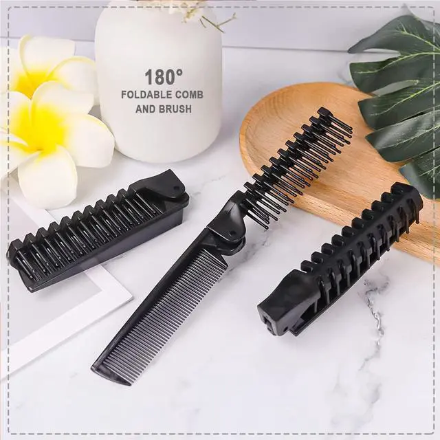 Alt view image 3 of 7 - 10 Pack Foldable Combs in Bulk Individually Wrapped, Black | Travel Pocket Hair Comb, Folding Hair Brush Double Headed, Brush Comb Styling Tool for Men Women Combs