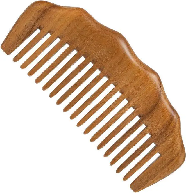 Main image of Wooden Comb for Hair & Beard, for Scalp Massage & Distribute Oils | No Statics Green Sandalwood Reduce Hair Loss Caused by Static, with 1 Storage Pouch for Travel