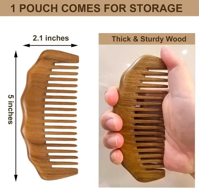 Alt view image 2 of 7 - Wooden Comb for Hair & Beard, for Scalp Massage & Distribute Oils | No Statics Green Sandalwood Reduce Hair Loss Caused by Static, with 1 Storage Pouch for Travel