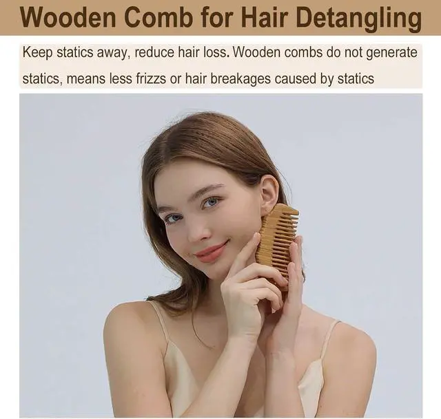 Alt view image 4 of 7 - Wooden Comb for Hair & Beard, for Scalp Massage & Distribute Oils | No Statics Green Sandalwood Reduce Hair Loss Caused by Static, with 1 Storage Pouch for Travel