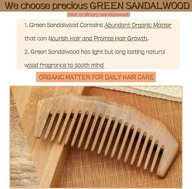 Alt view image 3 of 7 - Wooden Comb for Hair & Beard, for Scalp Massage & Distribute Oils | No Statics Green Sandalwood Reduce Hair Loss Caused by Static, with 1 Storage Pouch for Travel