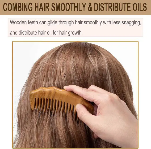 Alt view image 5 of 7 - Wooden Comb for Hair & Beard, for Scalp Massage & Distribute Oils | No Statics Green Sandalwood Reduce Hair Loss Caused by Static, with 1 Storage Pouch for Travel