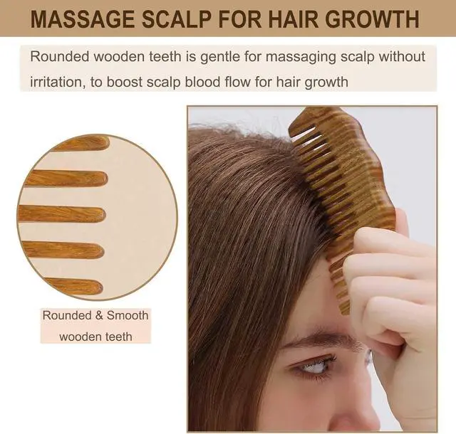 Alt view image 6 of 7 - Wooden Comb for Hair & Beard, for Scalp Massage & Distribute Oils | No Statics Green Sandalwood Reduce Hair Loss Caused by Static, with 1 Storage Pouch for Travel
