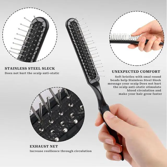 Alt view image 3 of 7 - Wig Brush Set, Stainless Steel Wire Bristle Brush for Synthetic Hair, Portable Brush and Combs for Human Hair Wigs and Extensions