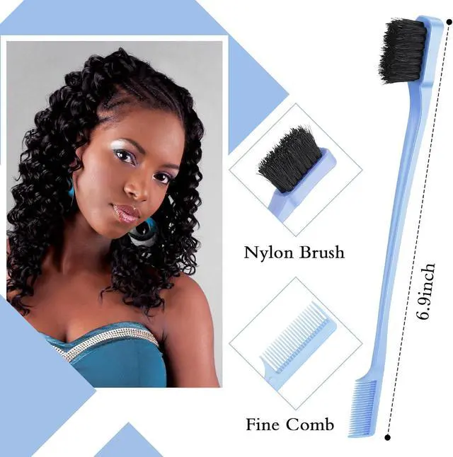 Alt view image 2 of 7 - Geiserailie 3 Pcs Slick Back Hair Brush Set Bristle Brush, Light Blue | Edge Control Teasing Comb for Women Black Hair