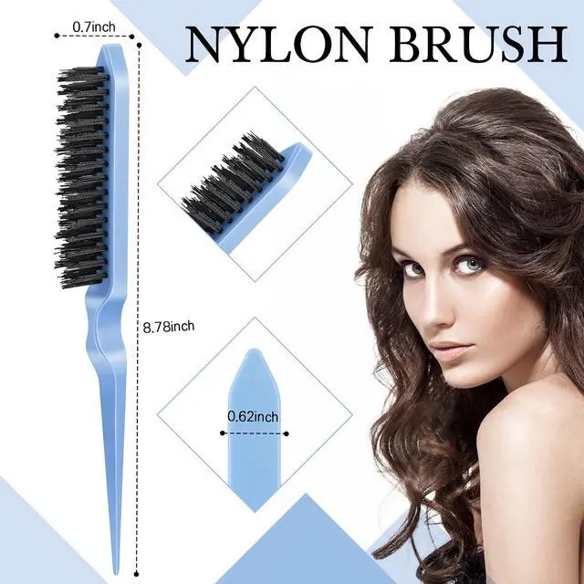 Alt view image 3 of 7 - Geiserailie 3 Pcs Slick Back Hair Brush Set Bristle Brush, Light Blue | Edge Control Teasing Comb for Women Black Hair