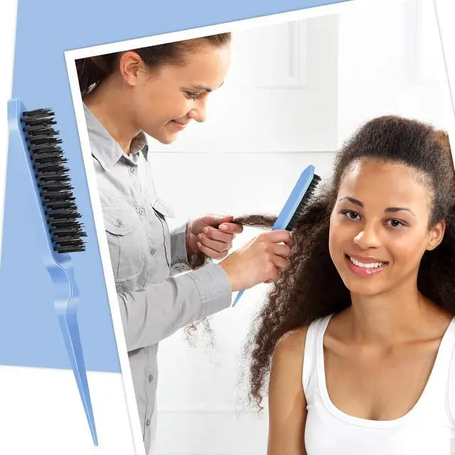 Alt view image 5 of 7 - Geiserailie 3 Pcs Slick Back Hair Brush Set Bristle Brush, Light Blue | Edge Control Teasing Comb for Women Black Hair