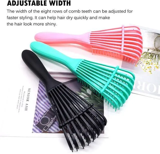 Alt view image 2 of 7 - Hair Brush, Detangling Brush for Afro America/African Hair Textured 3a to 4c Kinky Wavy/Curly/Coily/Wet/Dry/Oil/Thick/Long Hair, Knots Detangler Scalp Massage Comb (2 pcs, Black-Purple)
