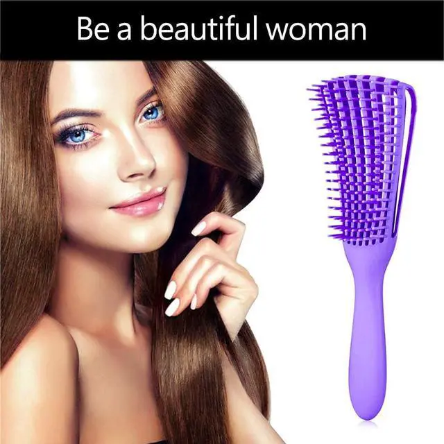 Alt view image 3 of 7 - Hair Brush, Detangling Brush for Afro America/African Hair Textured 3a to 4c Kinky Wavy/Curly/Coily/Wet/Dry/Oil/Thick/Long Hair, Knots Detangler Scalp Massage Comb (2 pcs, Black-Purple)