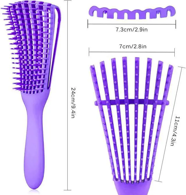 Alt view image 5 of 7 - Hair Brush, Detangling Brush for Afro America/African Hair Textured 3a to 4c Kinky Wavy/Curly/Coily/Wet/Dry/Oil/Thick/Long Hair, Knots Detangler Scalp Massage Comb (2 pcs, Black-Purple)