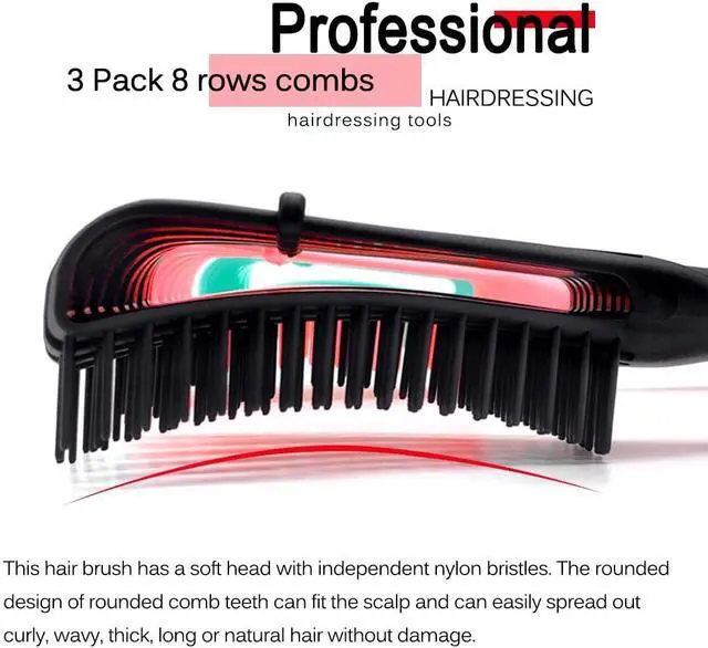 Alt view image 4 of 7 - Hair Brush, Detangling Brush for Afro America/African Hair Textured 3a to 4c Kinky Wavy/Curly/Coily/Wet/Dry/Oil/Thick/Long Hair, Knots Detangler Scalp Massage Comb (2 pcs, Black-Purple)