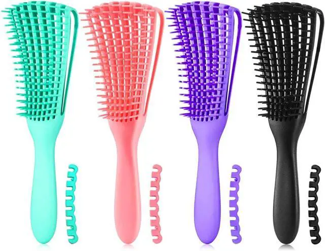 Alt view image 7 of 7 - Hair Brush, Detangling Brush for Afro America/African Hair Textured 3a to 4c Kinky Wavy/Curly/Coily/Wet/Dry/Oil/Thick/Long Hair, Knots Detangler Scalp Massage Comb (2 pcs, Black-Purple)
