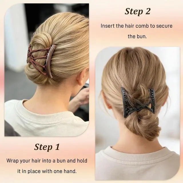 Alt view image 5 of 7 - 4PCS Adjustable Elastic Double Comb Hair Clips(Black & Coffee), No-Crease Stretchy Hair Pins for Women, Secure Ponytail Holders for Curly, Thick & Wavy Hair