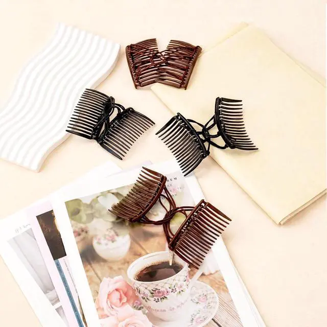 Alt view image 7 of 7 - 4PCS Adjustable Elastic Double Comb Hair Clips(Black & Coffee), No-Crease Stretchy Hair Pins for Women, Secure Ponytail Holders for Curly, Thick & Wavy Hair