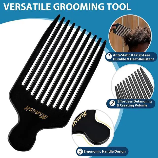 Alt view image 2 of 7 - Afro Hair Pick Comb for Curly Hair, Wide Long Tooth Beard Pick Tool | Volume & Styling Detangling Comb For Men and Women