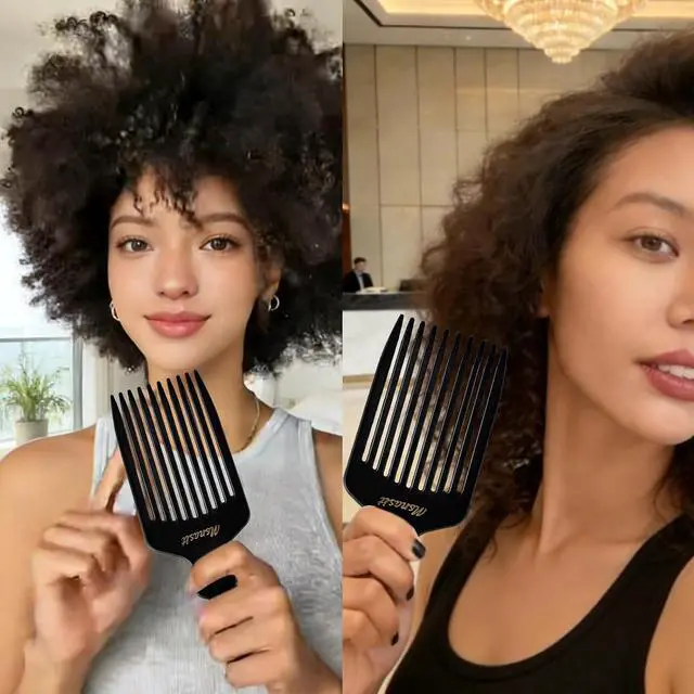 Alt view image 3 of 7 - Afro Hair Pick Comb for Curly Hair, Wide Long Tooth Beard Pick Tool | Volume & Styling Detangling Comb For Men and Women