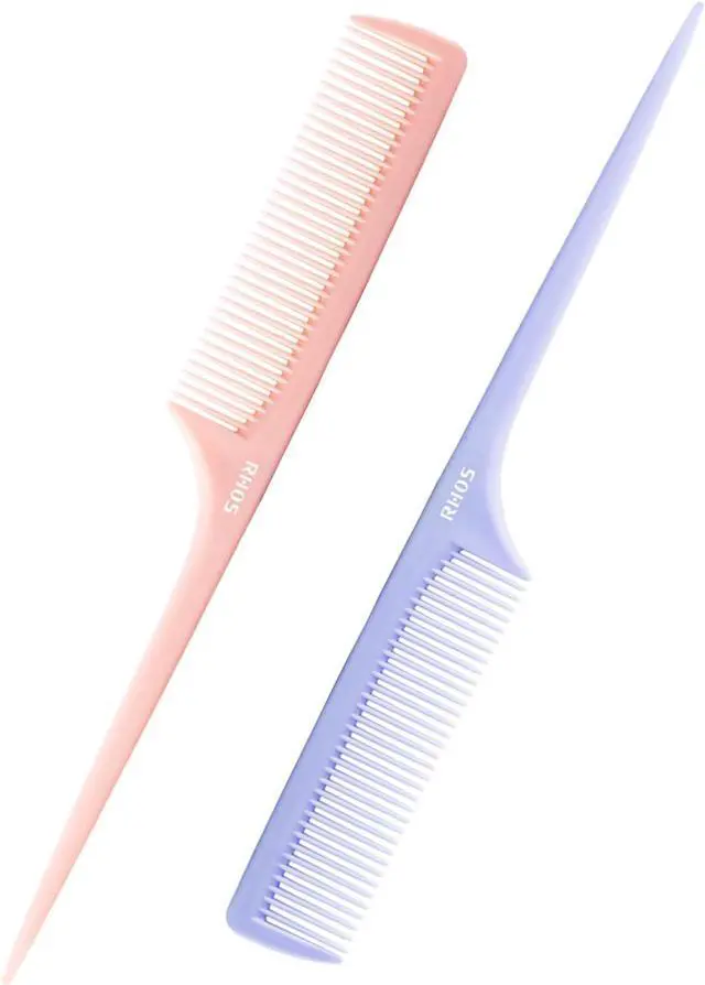 Main image of RHOS Rat Tail Comb for Parting, Fine Tooth Teasing Comb with Pick, 2 Pack Hair Styling Combs Set for Women and Men, Pink & Purple, Plastic, Unisex